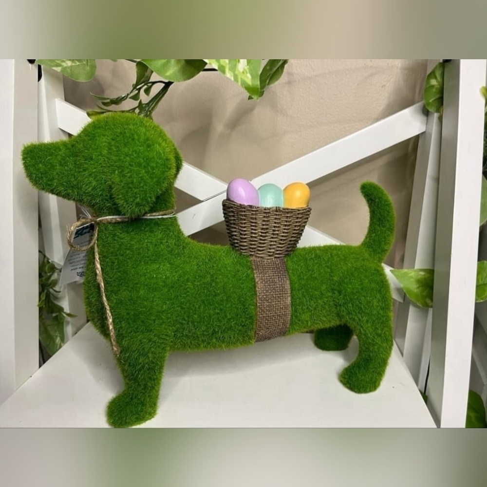 The Humane Society Green Grass Flocked Dachshund with Easter Egg Basket